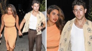 Priyanka Chopra in a salmon crop top and skirt and Nick Jonas in a tank top and an unbuttoned shirt spotted holding hands post dinner date
