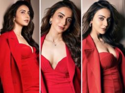 Rakul Preet Singh makes a striking style statement in a red strapless mini dress and blazer worth Rs. 5K for her music video Mashooka’s promotion