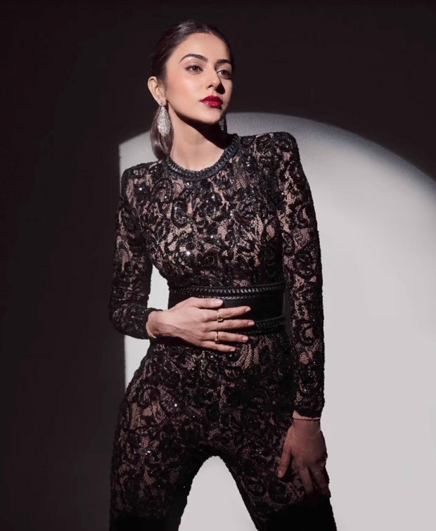 Rakul Preet Singh raises the bar with stunning photos wearing a black embellished jumpsuit worth Rs. 29K for Cuttputtli promotions