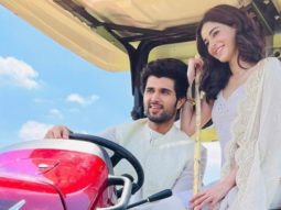 Vijay Deverakonda rides a tractor with Ananya Panday by his side