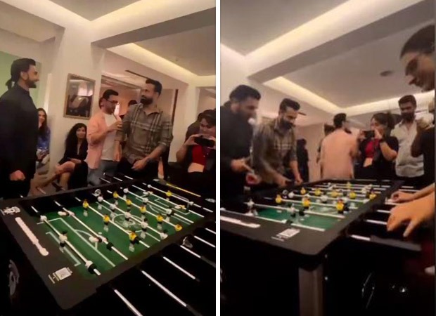 Ranveer Singh joins for a foosball game with Fatima Sana Shaikh at the after party of Laal Singh Chaddha premiere in Aamir Khan’s residence