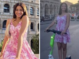 Ananya Panday rides an e-scooter through Rome wearing a pink floral dress