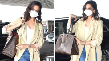 Deepika Padukone teams her beige coat and baggy pants with a Louis Vuitton bag worth Rs. 2 Lakhs as she gets clicked at the airport