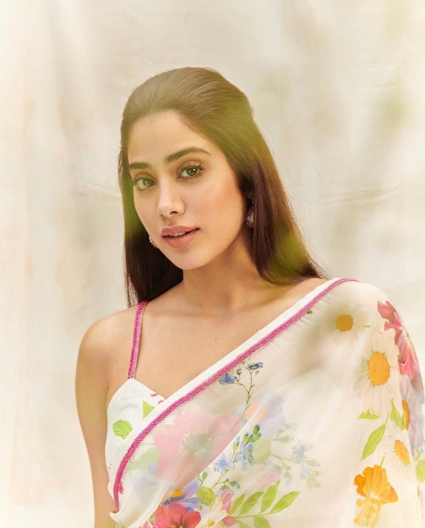 Janhvi Kapoor looks drop-dead gorgeous in white floral chiffon saree worth Rs.21K
