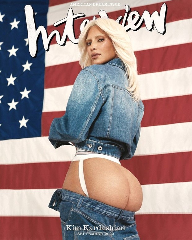 Kim Kardashian wears jockstrap, 'Bares All' for 'Interview' Magazine cover; debuts in bleached eyebrows with blonde hair 