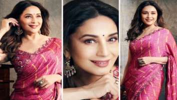 Madhuri Dixit makes hearts skip a beat in pink chiffon block-printed saree by Punit Balana
