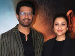 Parineeti Chopra poses with Sharad Kelkar at Code Name Tiranga trailer launch