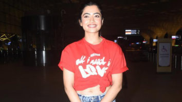 Rashmika Mandanna interacts with a cute little fan at the airport