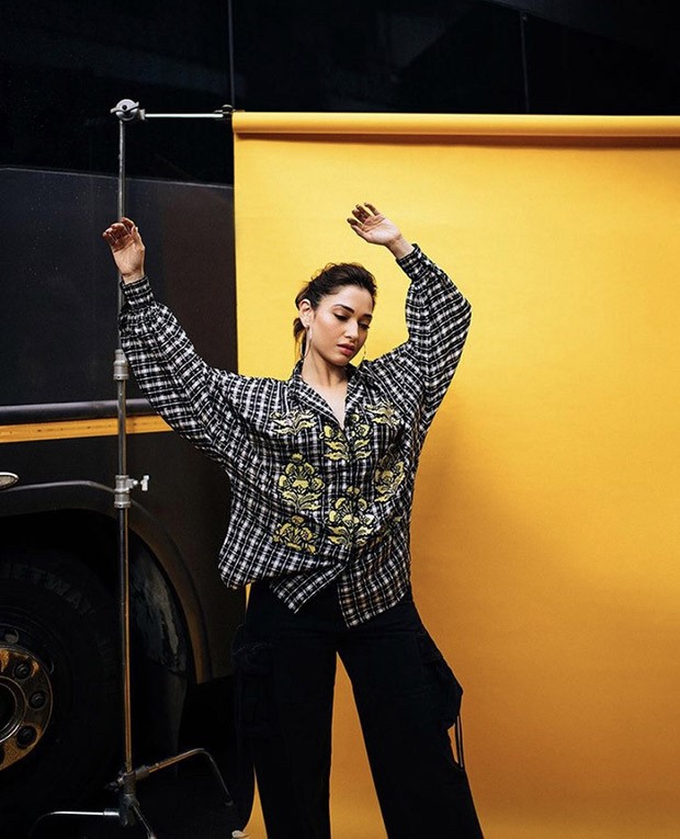 Tamannaah Bhatia aces street wear in a button-down shirt and wide pants for Babli Bouncer's promotions