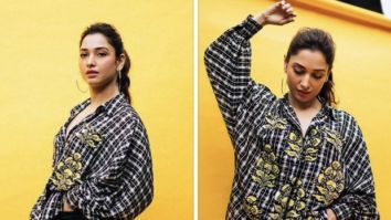 Tamannaah Bhatia aces street wear in a button-down shirt and wide pants for Babli Bouncer’s promotions
