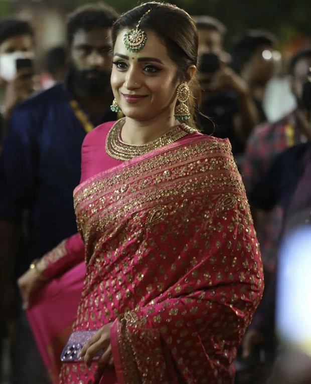 Trisha Krishnan slays like a queen in richly embroidered pink saree for Ponniyin Selvan grand trailer launch