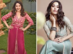 Fashion Face off: Madhuri Dixit or Janhvi Kapoor, Who is your pick for the contemporary chanderi slit suit worth Rs 25K by Devnaagri?
