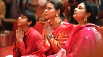 Kajol looks beautiful in red saree as she gets clicked at Durga Puja