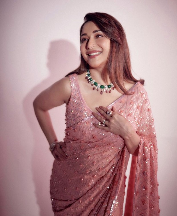 Madhuri Dixit Nenes Pink Sequin Saree By Manish Malhotra Can Make Your Day Brighter Bollywood 