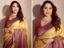 Madhuri Dixit drives away mid-week blues in yellow silk saree by Gaurang Shah