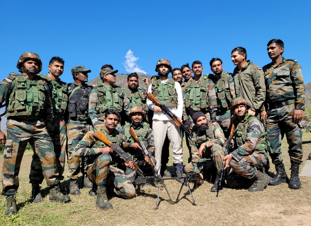 Vijay Deverakonda holds a rifle as he visits Uri to meet the soldiers, see photos