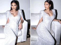 Esha Gupta is shining bright like a diamond in Jenny Packhman’s platinum grey sequinned gow