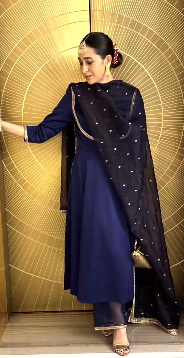 Karisma Kapoor ups the ante for wedding guests in a blue kurta set from Raw Mango