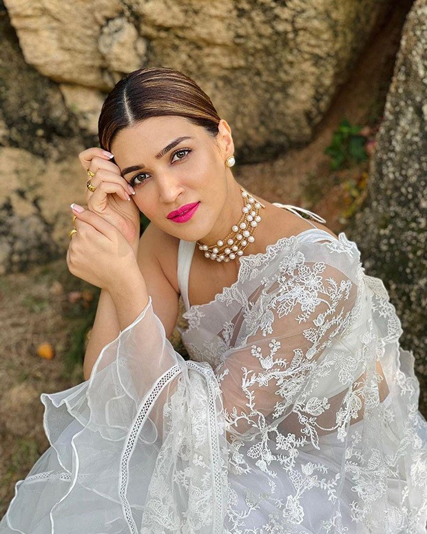 Kriti Sanon Exudes Elegance In A Classy White Saree Adorned With Lace And Ruffles For The