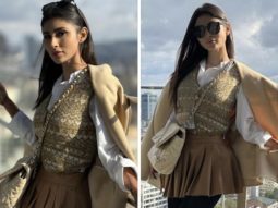 Mouni Roy nails school girl aesthetic in mini beige pleated skirt, white shirt and sleeveless cardigan