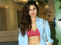 Rhea Chakraborty poses for paps outside a cafe