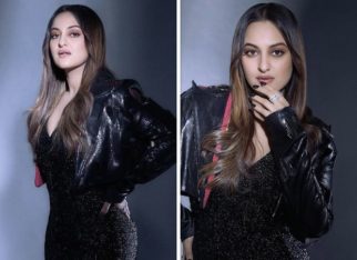 Sonakshi Sinha channels inner diva in a glamourous black shimmer dress and crop jacket for Double XL promotions