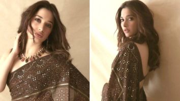 Tamannaah Bhatia stuns in coffee coloured saree paired with a strappy blouse worth Rs.1.18 Lakh