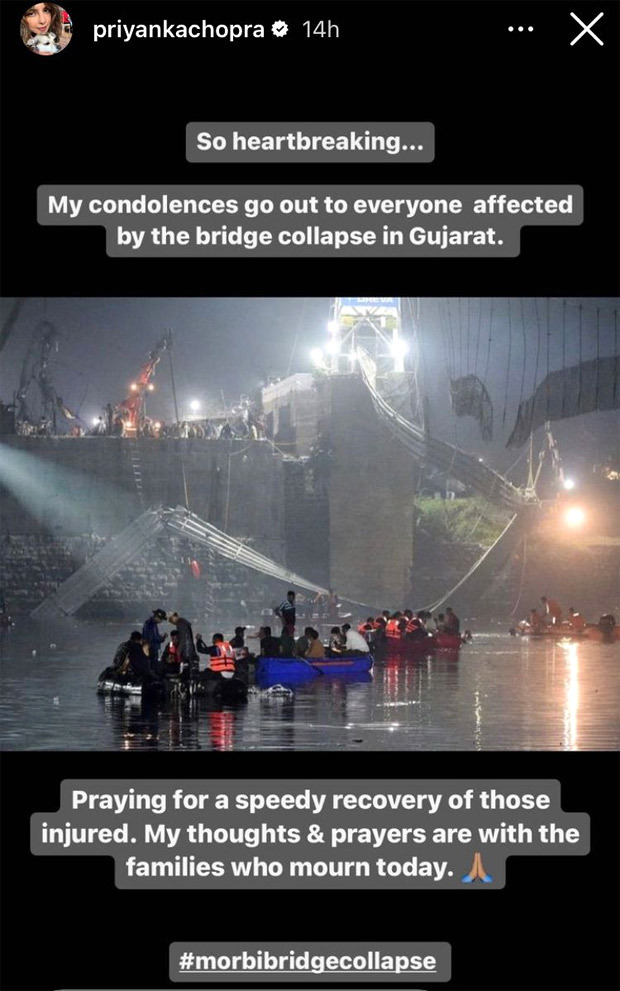 Morbi Bridge Collapse: Priyanka Chopra, Vivek Agnihotri, & other Bollywood celebrities express grief; offer condolences