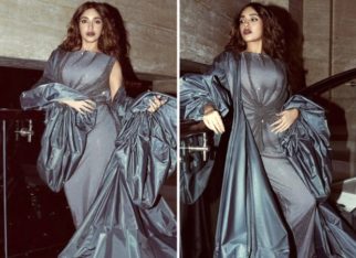 Bhumi Pednekar serves a sensuous look in silver mesh gown and metallic oversized puffer jacket