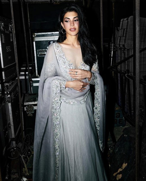 Jacqueline Fernandez is nothing less than a princess is in a pearl grey lehenga for Cirkus promotions