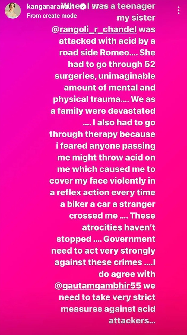 Kangana Ranaut recalls going for therapy after acid attack on sister Rangoli; says, “Caused me to cover my face violently”