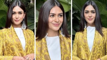 Mrunal Thakur is stealing hearts in semi-ethnic ensemble which includes a blue pants and tapestry coat