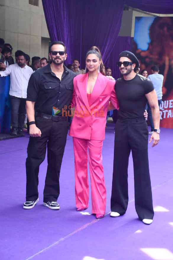 photos deepika padukone ranveer singh and rohit shetty snapped at the launch of the track current laga re from cirkus 3