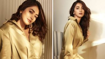 Pooja Hegde astounds as she turns into a golden girl in a golden shirt dress in her most recent sun-kissed photos