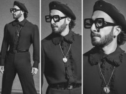 Ranveer Singh stands out in an all-black ensemble with a ruffled shirt and flared pants for Cirkus promotions