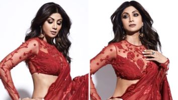 Shilpa Shetty Kundra looks drop dead gorgeous in a red lace saree by Shivan & Narresh