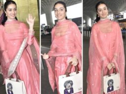 Shraddha Kapoor exudes ethnic elegance in pink Anarkali set by Gopi Vaid and customised bag