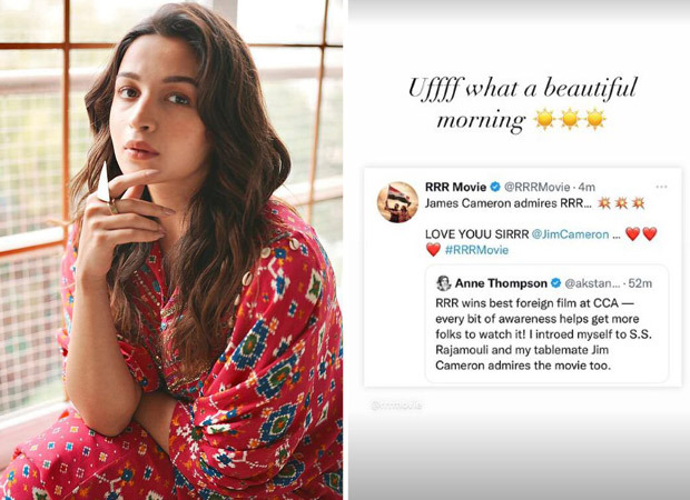 Alia Bhatt seemed to have a great Monday Morning as James Cameron praises S. S. Rajamouli directed RRR