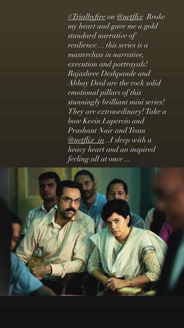 “Trial By Fire is a masterclass in narrative,” says Karan Johar; reviews Rajshri Deshpande and Abhay Deol starrer series