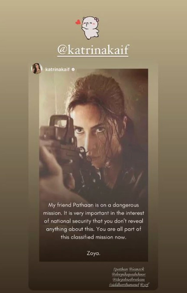 Pathaan actress Deepika Padukone reacts to Katrina Kaif aka Zoya’s ‘no spoiler’ message