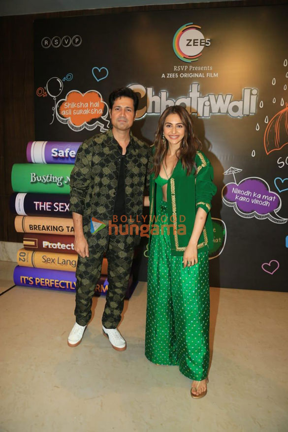 photos rakul preet singh and others snapped at the trailer launch of the film chhatriwali 3