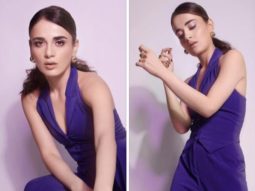 Radhika Madan makes a strong case for colour purple in Intrinsic co-ord set that has a waist coat and flared pants for Kuttey promotions