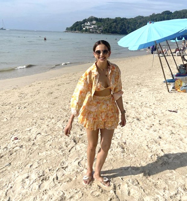 Rakul Preet Singh is beaming as she enjoys a bright beach day in a floral bralette and skirt