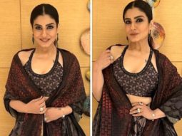 Raveena Tandon in a beautiful black and red lehenga by Manish Malhotra embodies ethnic fashion at its finest
