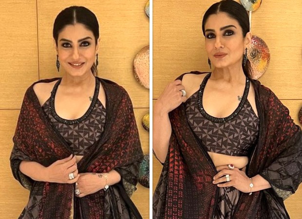 Raveena Tandon in a beautiful black and red lehenga by Manish Malhotra embodies ethnic fashion at its finest : Bollywood News