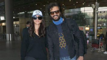 Riteish Deshmukh poses with Mrunal Thakur as they get clicked together at the airport