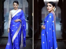 Shriya Pilgaonkar looks like a dream in a blue saree with golden thread work by raw mango