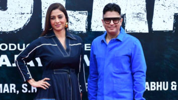 Tabu poses with Bhushan Kumar at Bhola Teaser 2 launch
