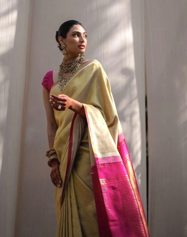 The gorgeous pink and gold saree in Athiya Shetty's south Indian bridal trousseau will pave the way for fresh trends in fashion 