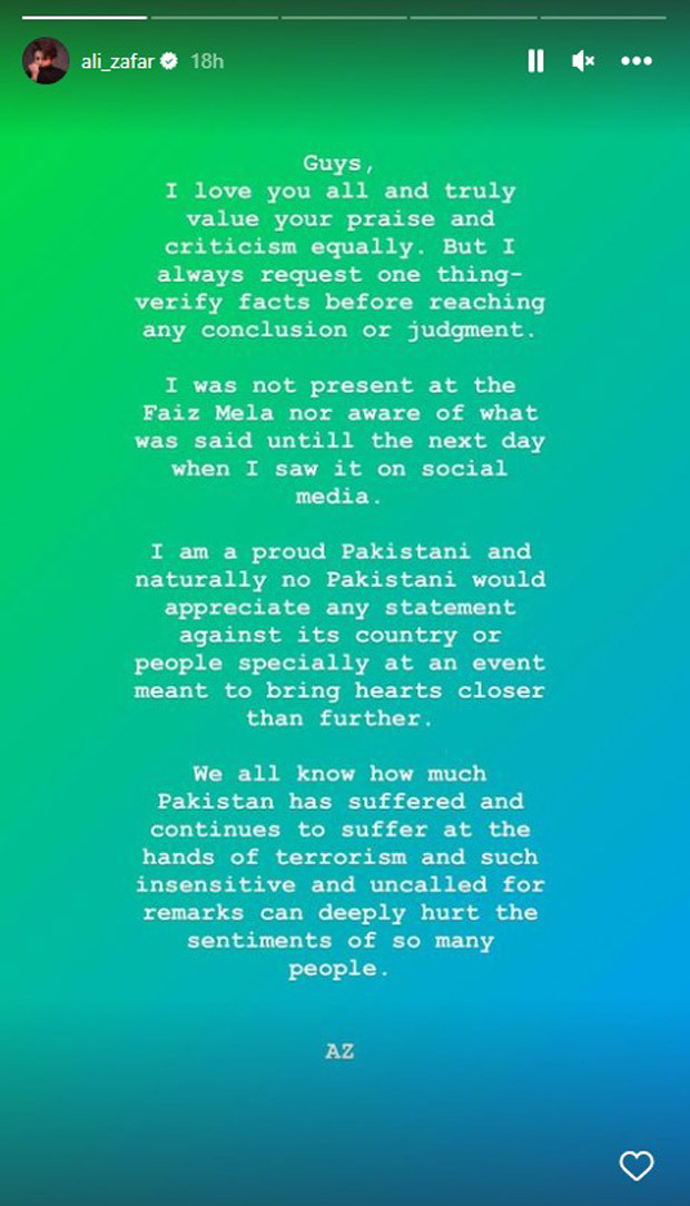 Ali Zafar slams Javed Akhtar for making insensitive statements on Pakistan